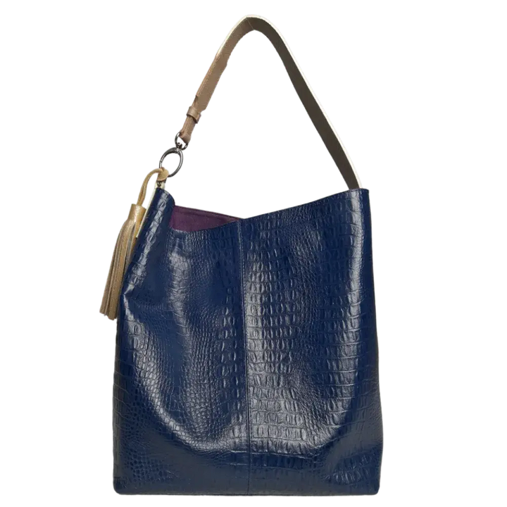 Sac à main pour femmes Serenity en cuir bleu foncé avec motif reptile