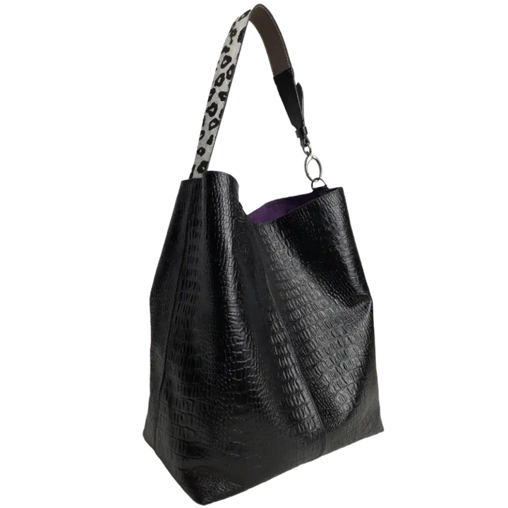 Sac à main en cuir noir Serenity Reptil pour femmes