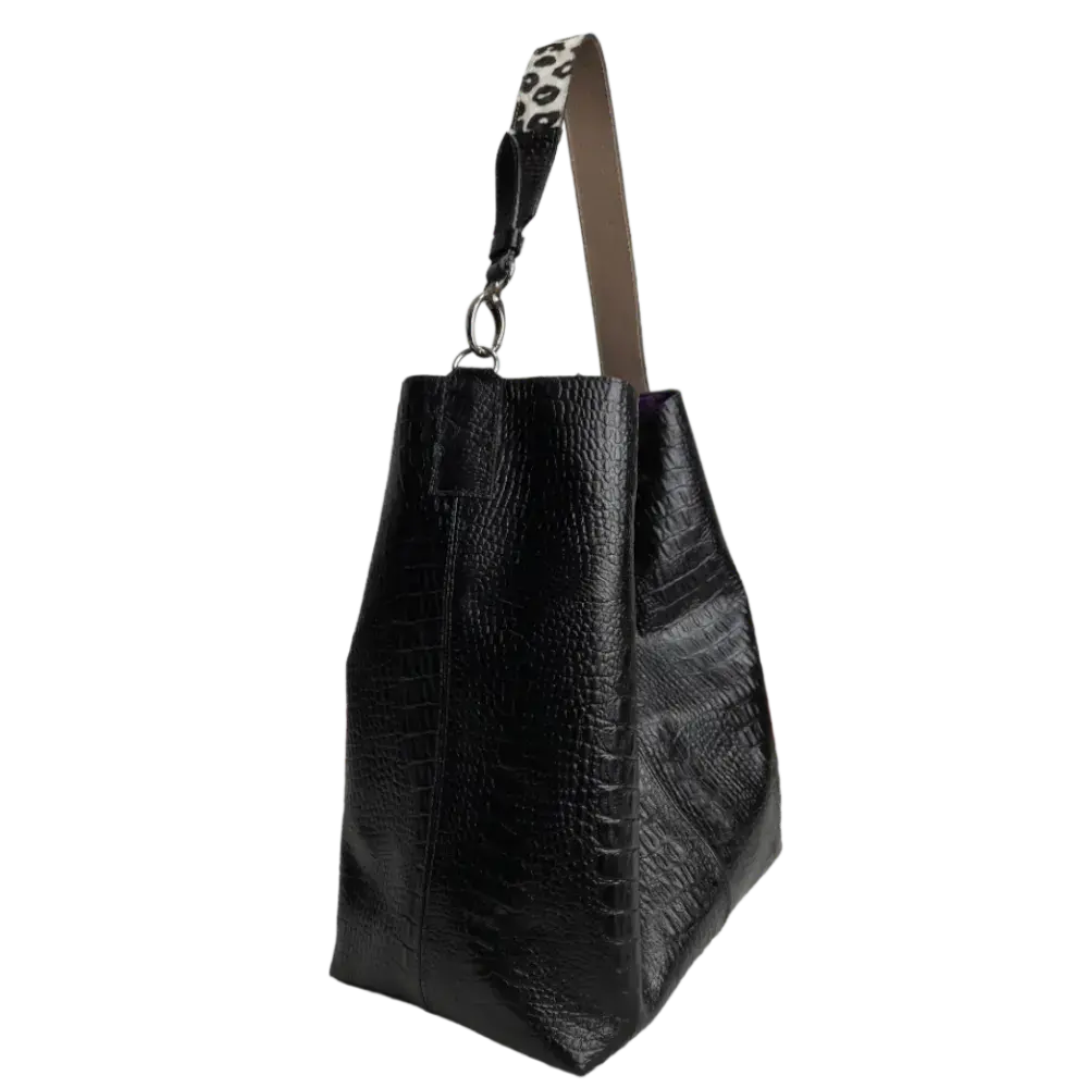 Sac à main en cuir noir Serenity Reptil pour femmes