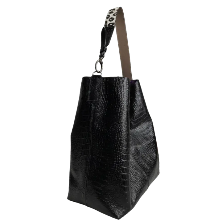 Sac à main en cuir noir Serenity Reptil pour femmes