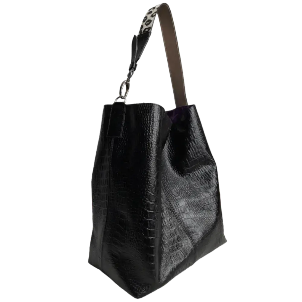Sac à main en cuir noir Serenity Reptil pour femmes