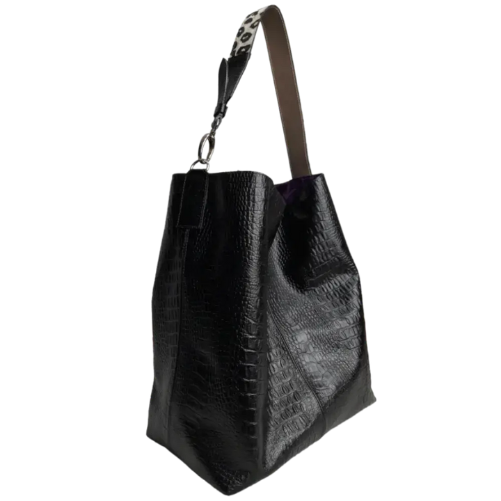 Sac à main en cuir noir Serenity Reptil pour femmes