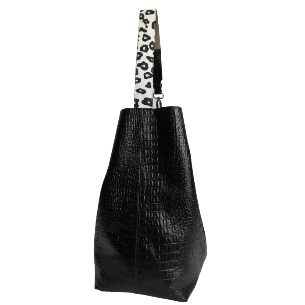 Sac à main en cuir noir Serenity Reptil pour femmes