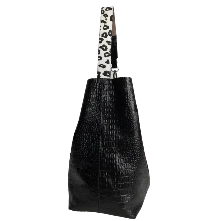 Sac à main en cuir noir Serenity Reptil pour femmes