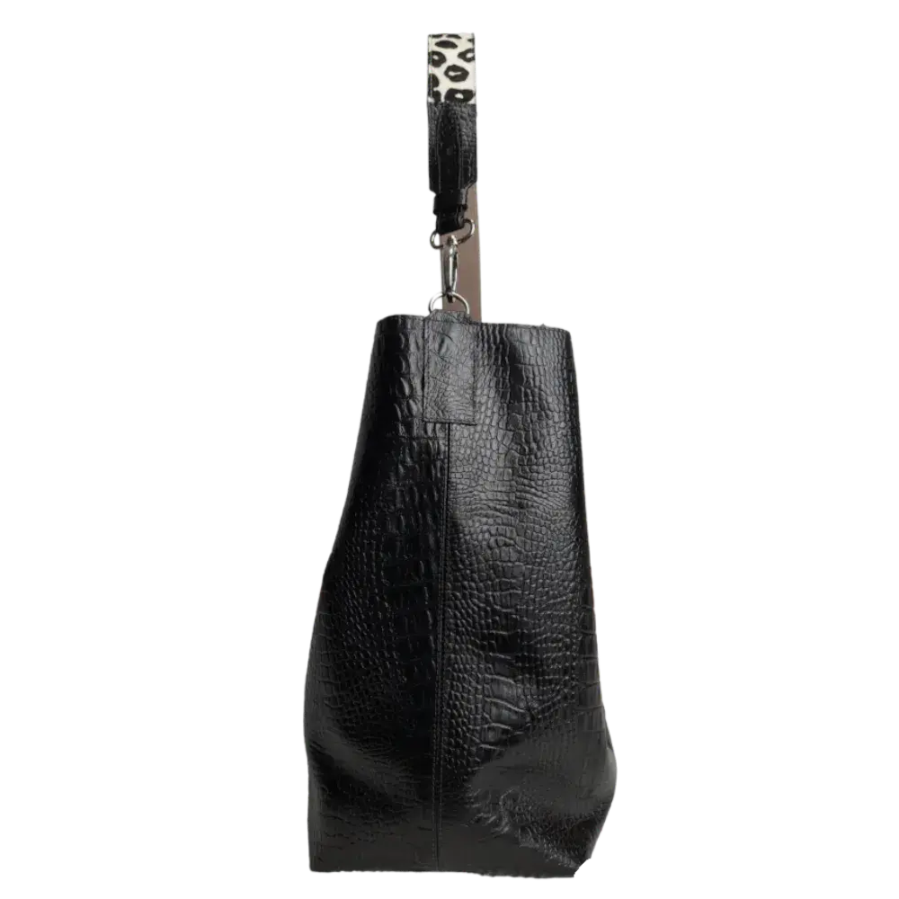 Sac à main en cuir noir Serenity Reptil pour femmes