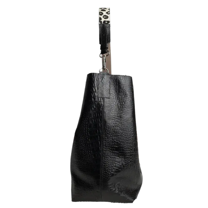 Sac à main en cuir noir Serenity Reptil pour femmes