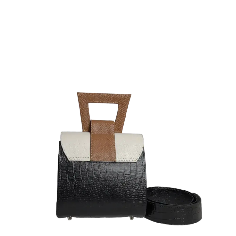 Sac à main en cuir noir Clara Reptil pour femmes avec poudre pour bébé