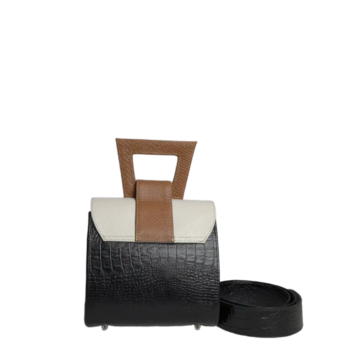 Sac à main en cuir noir Clara Reptil pour femmes avec poudre pour bébé