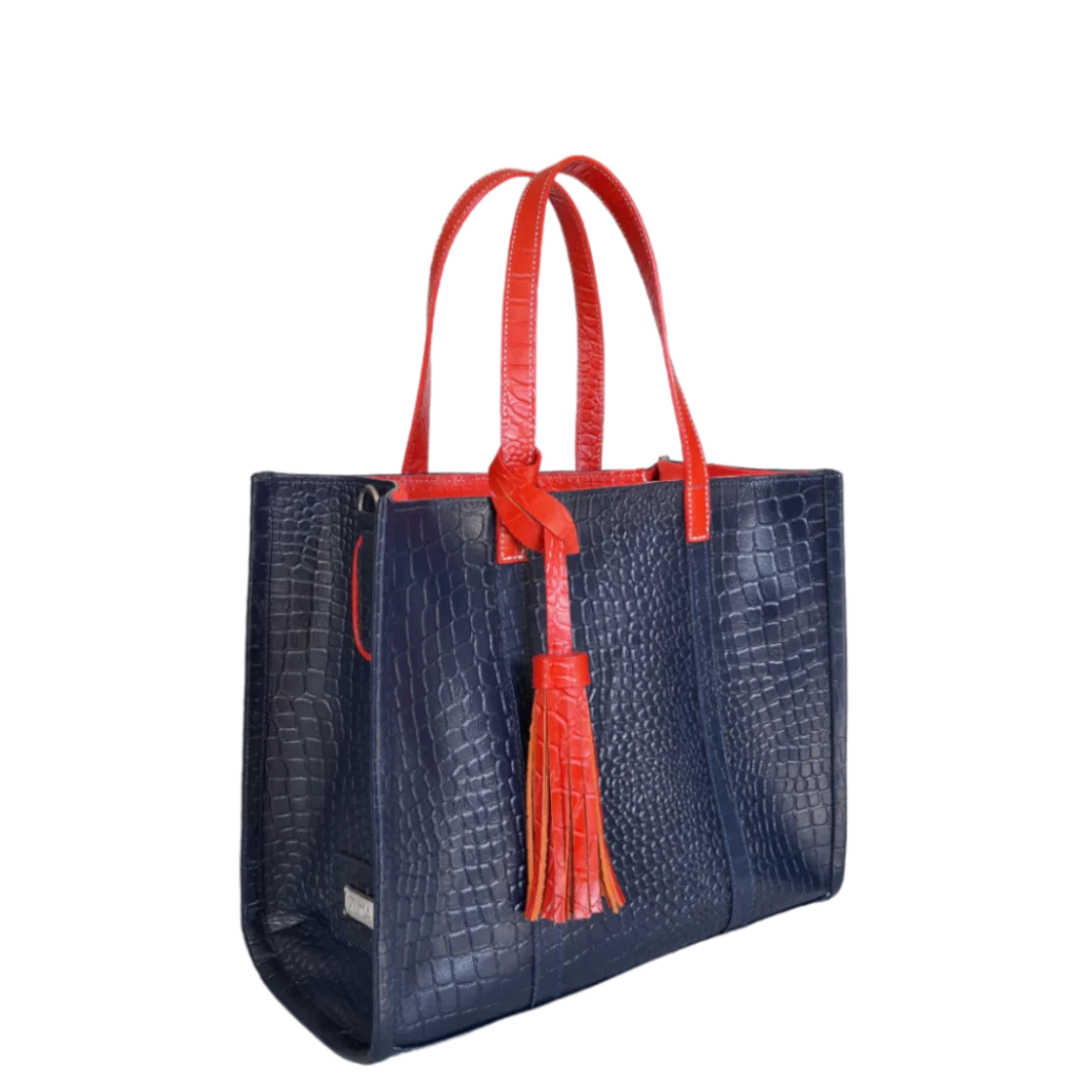 Sac à main pour femmes Greta en bleu marine avec embossage reptile