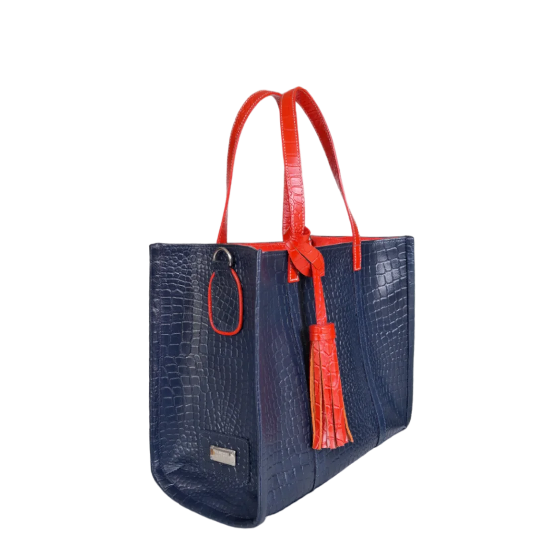 Sac à main pour femmes Greta en bleu marine avec embossage reptile
