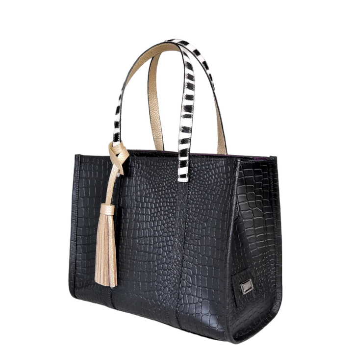 Sac à main en cuir noir pour femmes Greta
