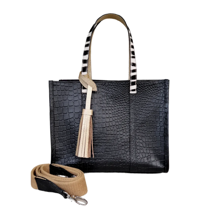 Sac à main en cuir noir pour femmes Greta
