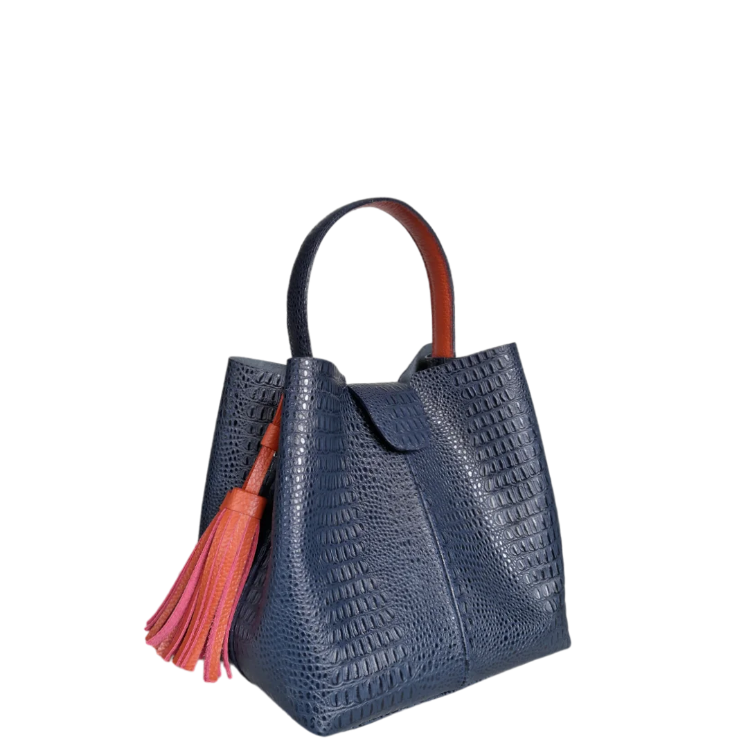 Sac à main pour femmes Lucia en cuir d'alligator bleu foncé
