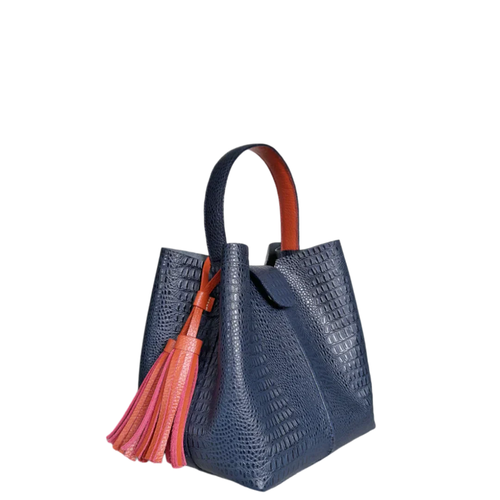 Sac à main pour femmes Lucia en cuir d'alligator bleu foncé