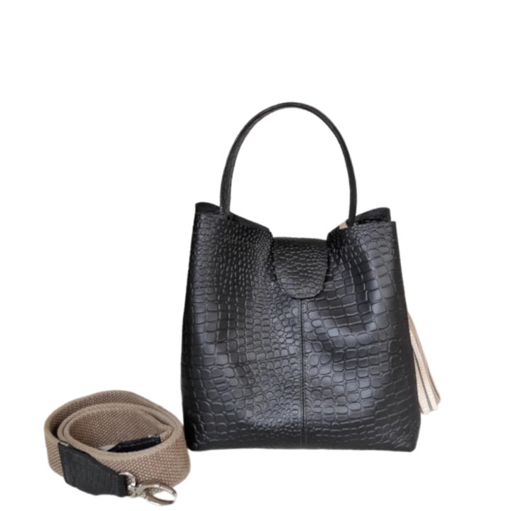 Petit sac à main en cuir noir pour femmes - Lucia Reptil