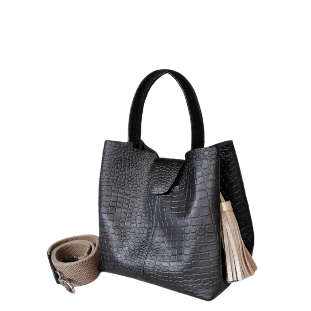 Petit sac à main en cuir noir pour femmes - Lucia Reptil