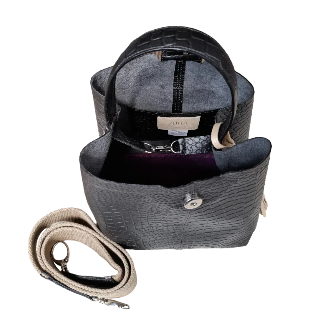 Petit sac à main en cuir noir pour femmes - Lucia Reptil