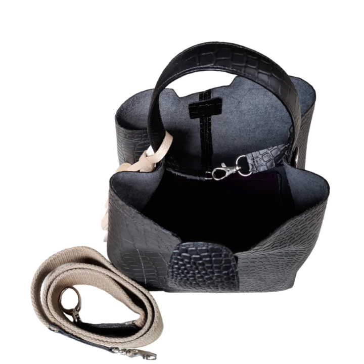 Petit sac à main en cuir noir pour femmes - Lucia Reptil