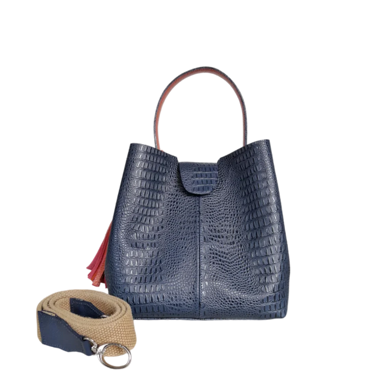 Sac à main pour femmes Lucia en cuir d'alligator bleu foncé
