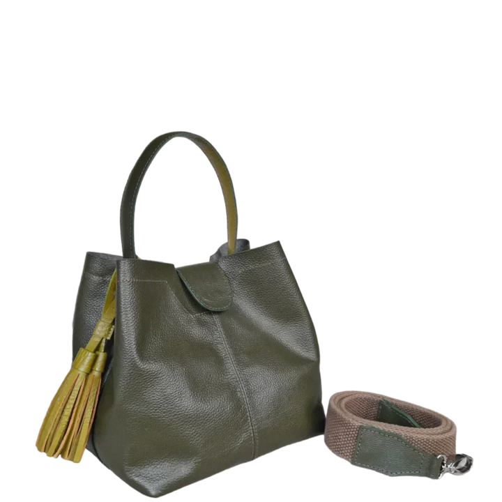 Sac à main en cuir vert olive pour femmes Lucia Kleine