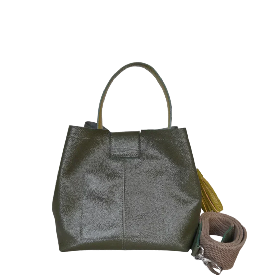 Sac à main en cuir vert olive pour femmes Lucia Kleine