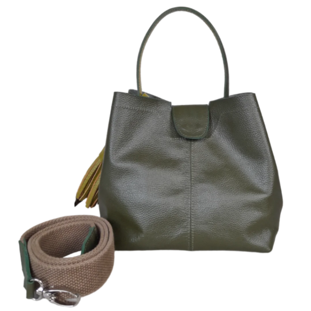 Sac à main en cuir vert olive pour femmes Camila Große