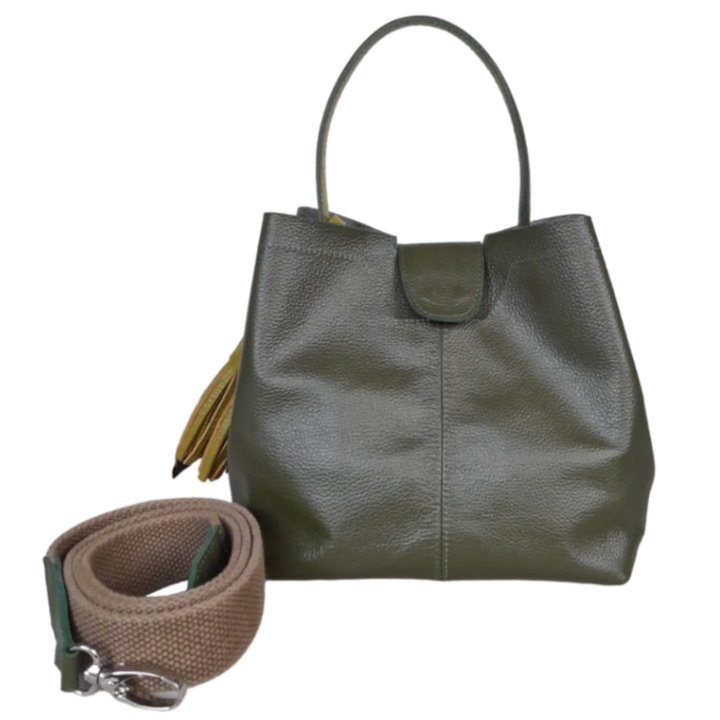 Sac à main en cuir vert olive pour femmes Camila Große