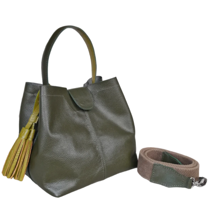 Sac à main en cuir vert olive pour femmes Camila Große