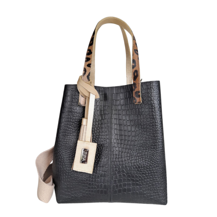 Sac à main en cuir noir Giulia Reptil pour femmes