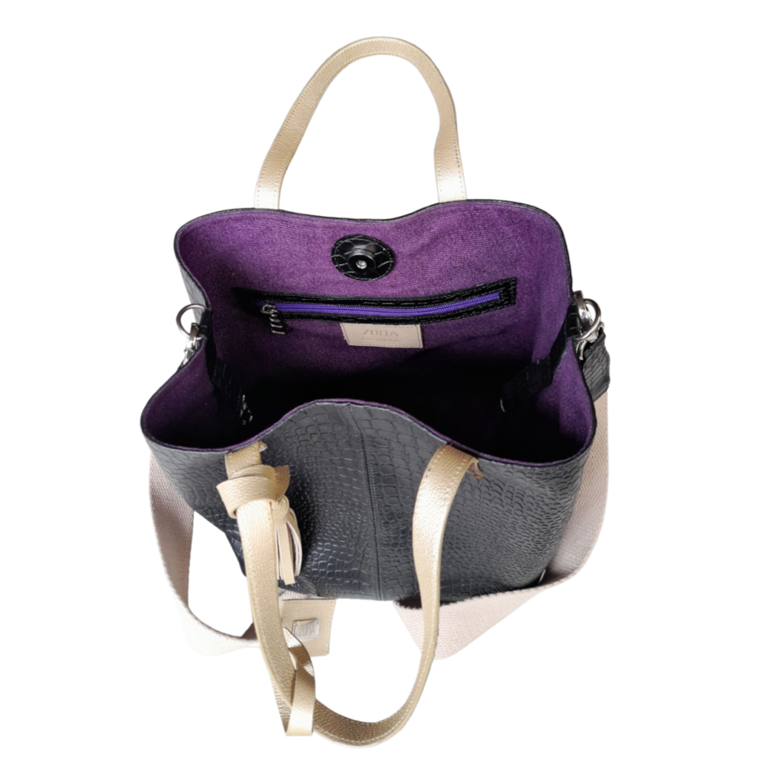 Sac à main en cuir noir Giulia Reptil pour femmes