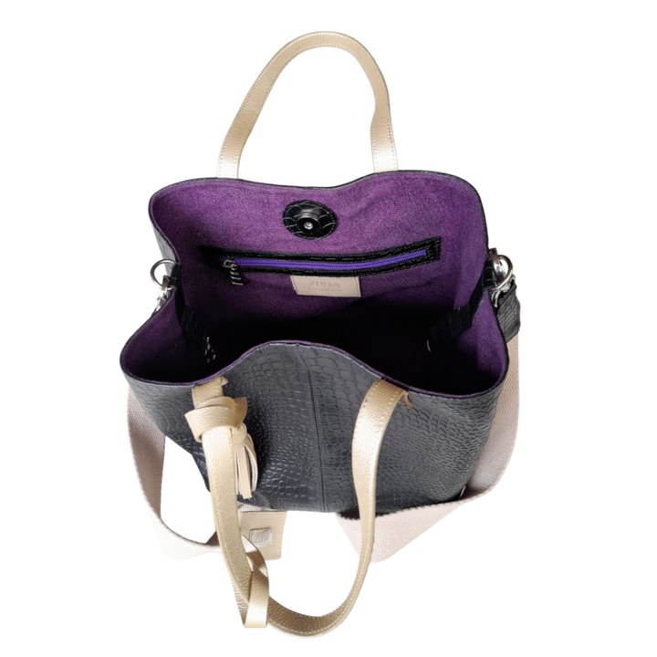 Sac à main en cuir noir Giulia Reptil pour femmes