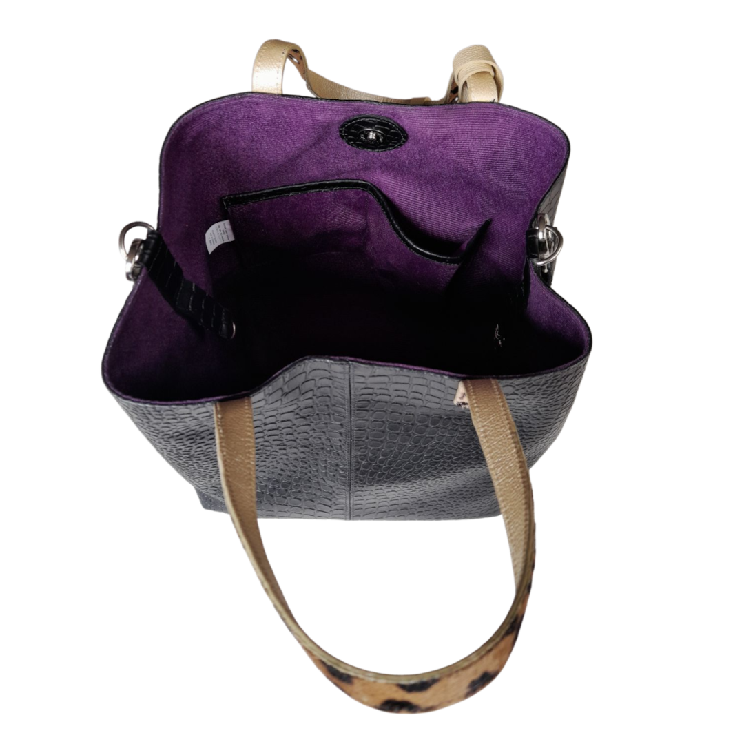 Sac à main en cuir noir Giulia Reptil pour femmes