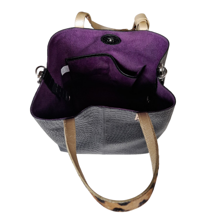 Sac à main en cuir noir Giulia Reptil pour femmes