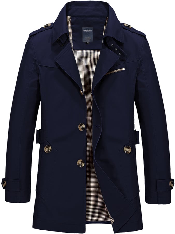 Manteau Trench Casual Slim Fit en Coton pour Hommes