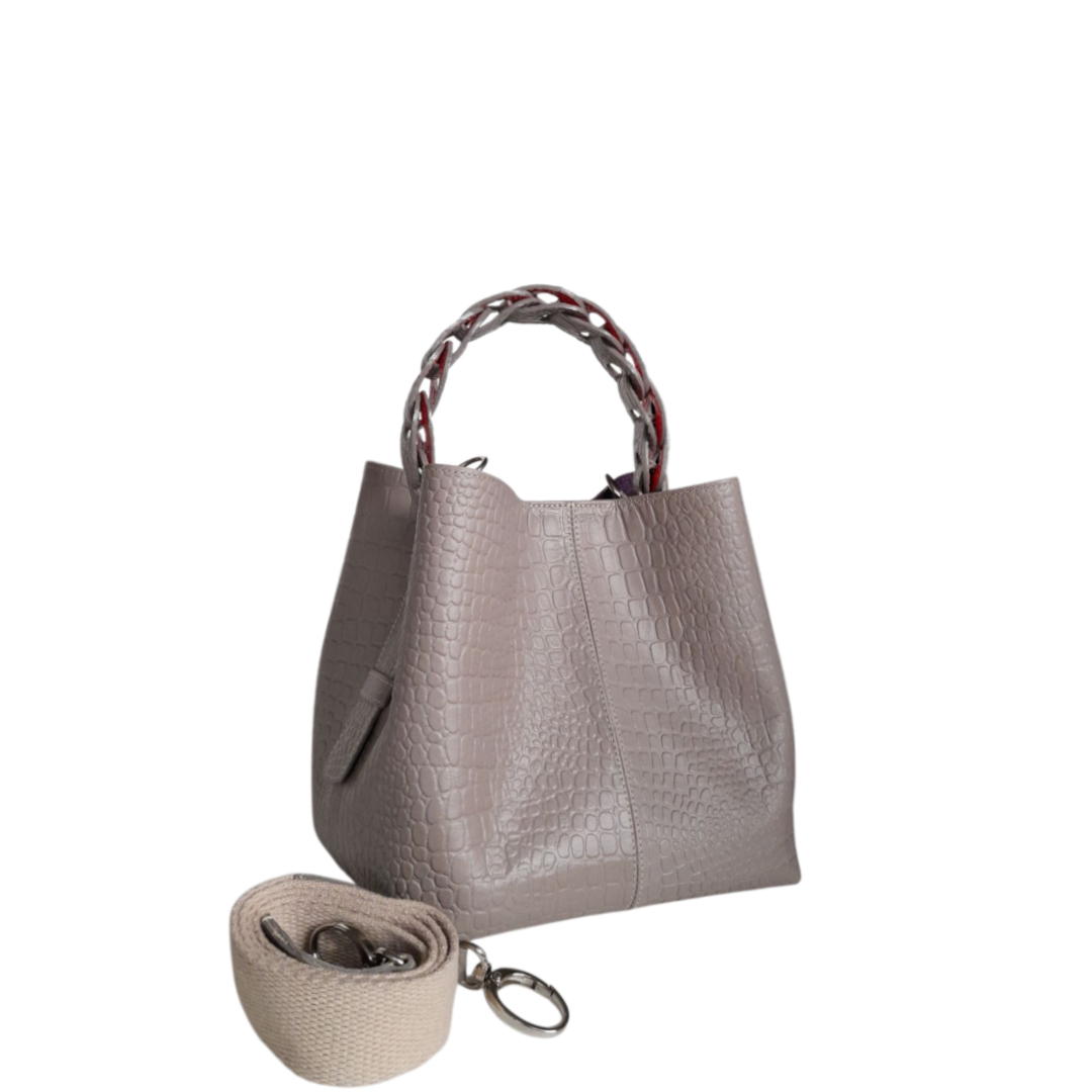 Simona Petite Sac en Cuir pour Femmes au Design Reptile en Taupe