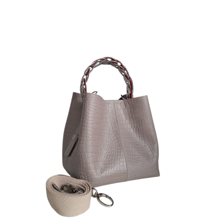 Simona Petite Sac en Cuir pour Femmes au Design Reptile en Taupe
