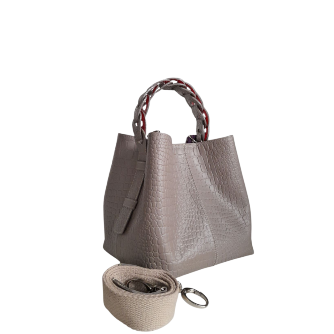 Simona Petite Sac en Cuir pour Femmes au Design Reptile en Taupe