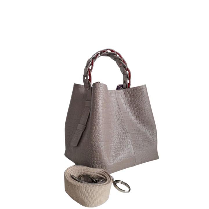 Simona Petite Sac en Cuir pour Femmes au Design Reptile en Taupe