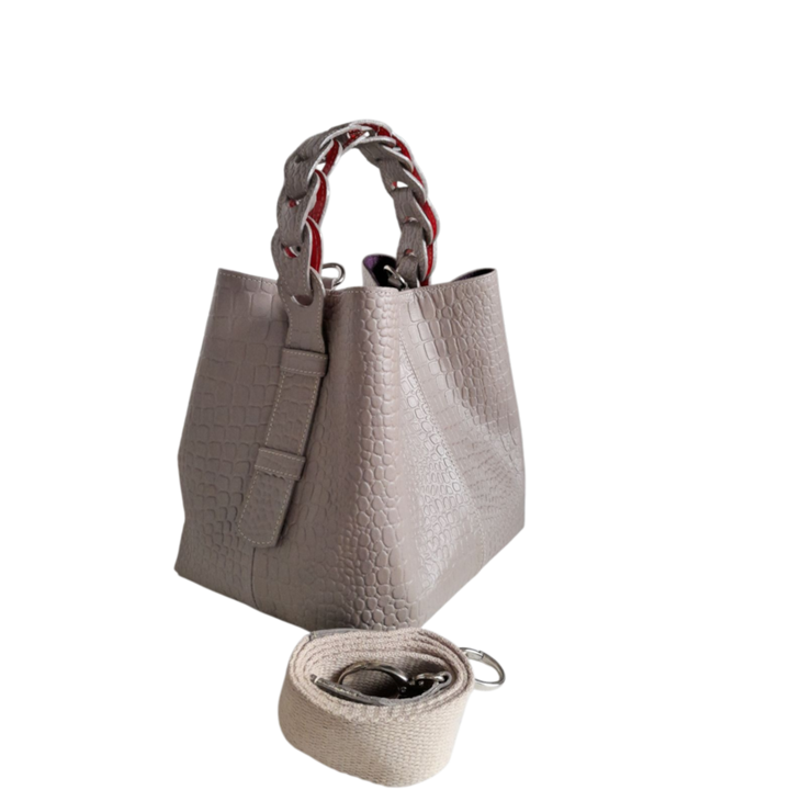 Simona Petite Sac en Cuir pour Femmes au Design Reptile en Taupe