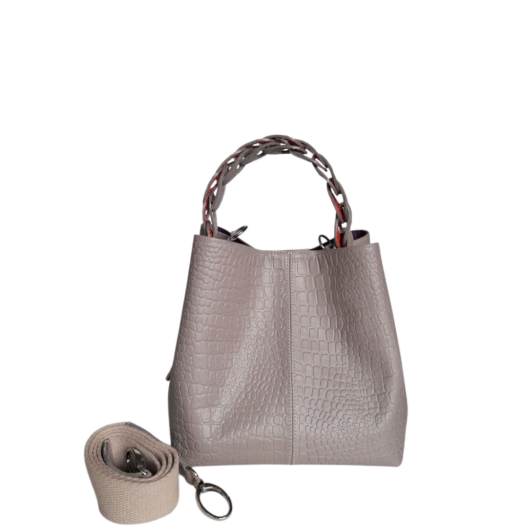 Simona Petite Sac en Cuir pour Femmes au Design Reptile en Taupe