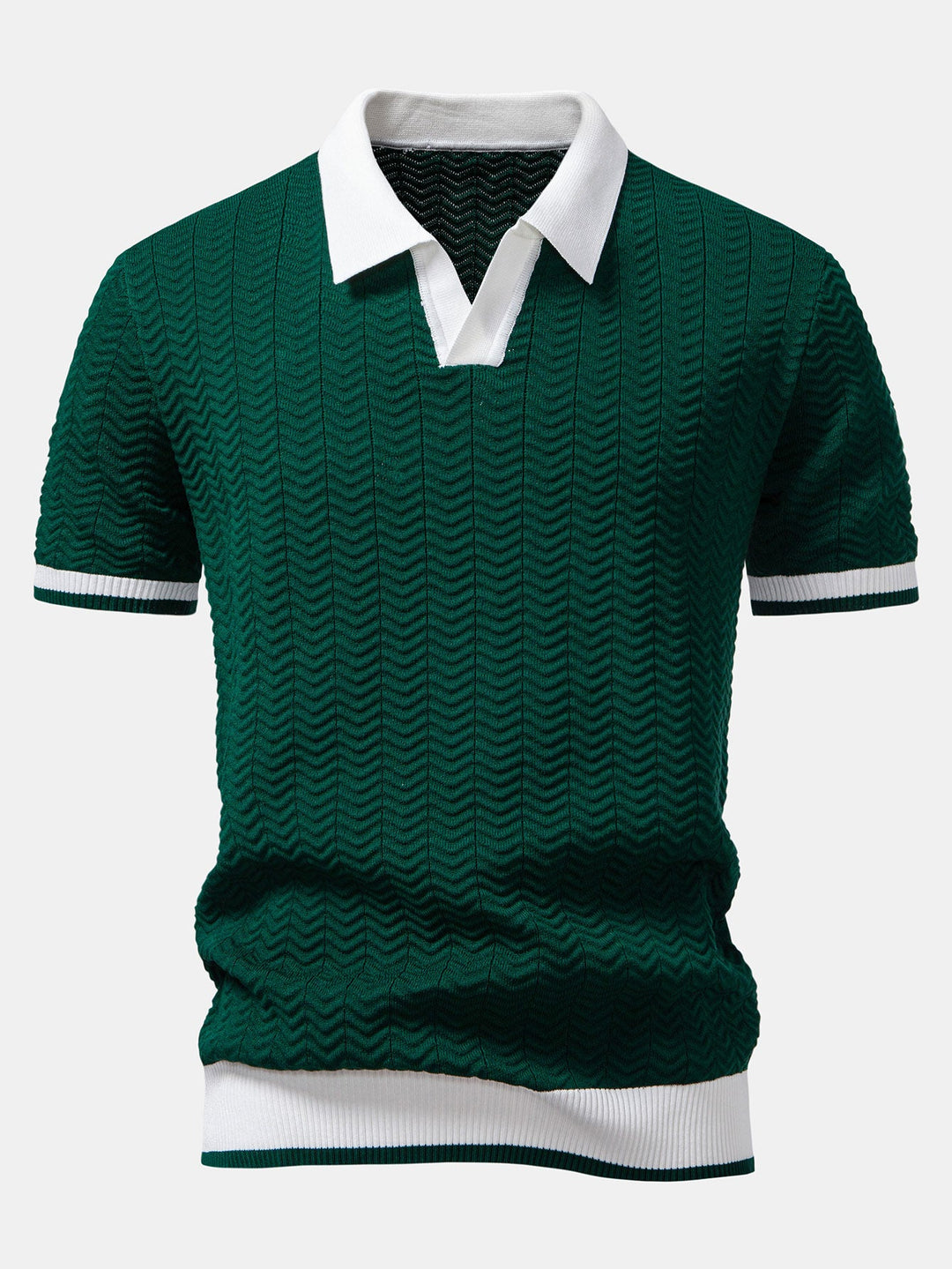Polo à col en V tricoté à contraste de texture & pantalon fuselé slim fit