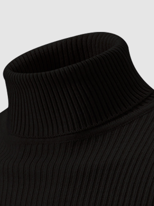 Pull à col roulé texturé rayé de couleur unie pour hommes