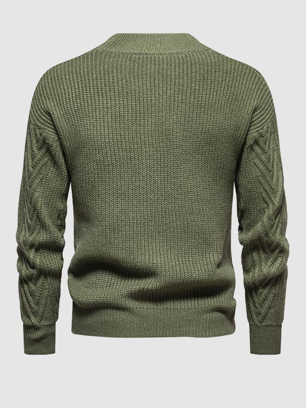 Pull jacquard décontracté à col montant demi en couleur unie pour homme