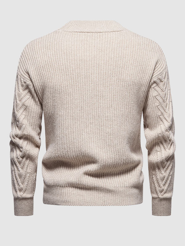 Pull jacquard décontracté à col montant demi en couleur unie pour homme