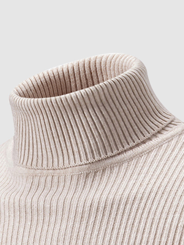 Pull à col roulé texturé rayé de couleur unie pour hommes