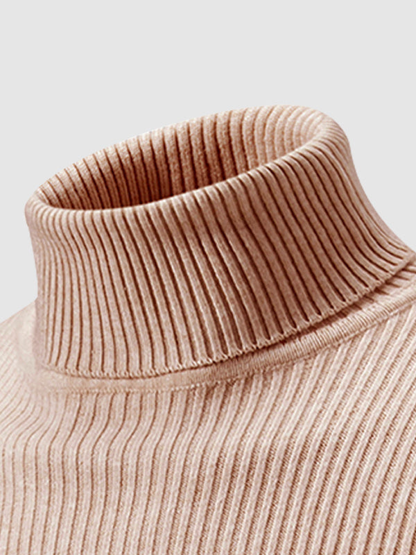 Pull à col roulé texturé rayé de couleur unie pour hommes