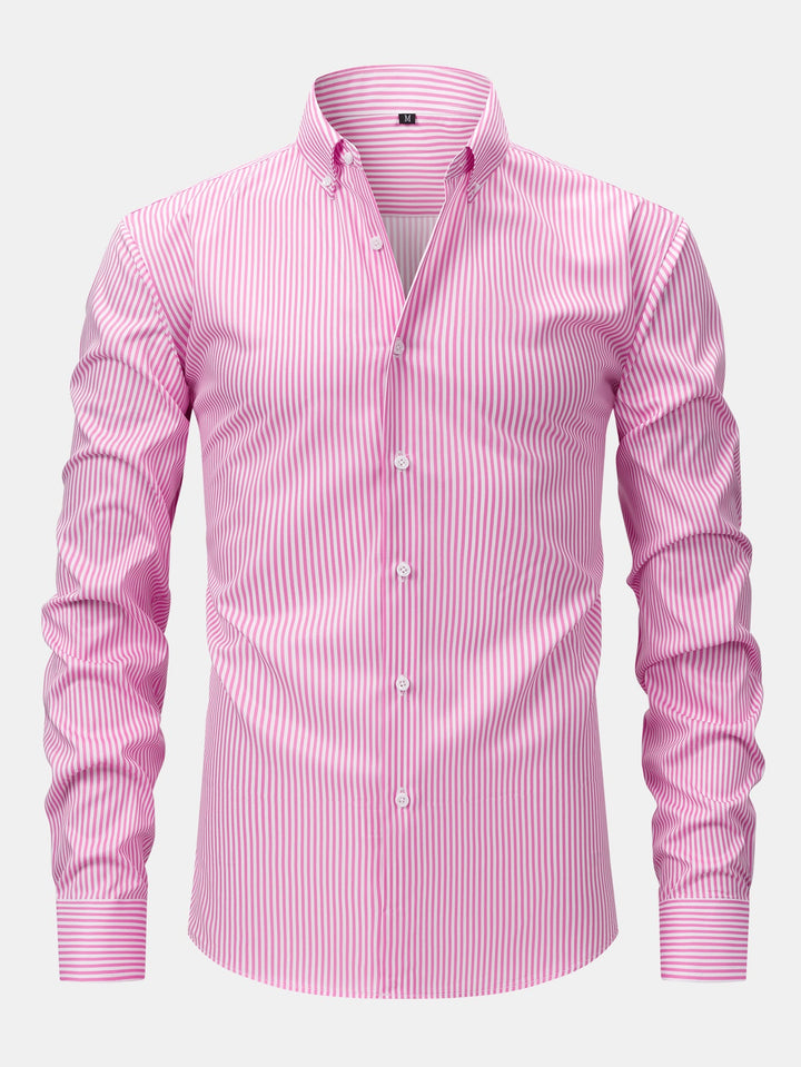 Chemise à rayures à manches longues avec boutons & Pantalon droit à taille élastique