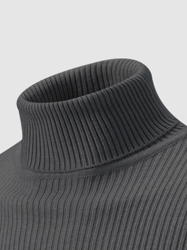 Pull à col roulé texturé rayé de couleur unie pour hommes