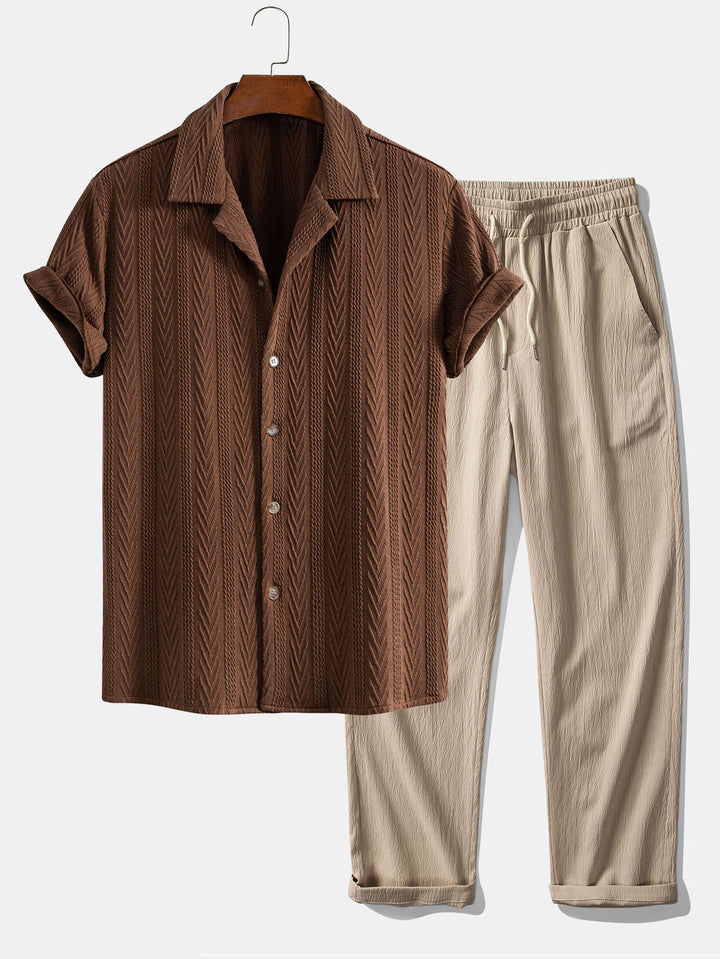 Chemise Cubaine en Jacquard Texturé & Pantalons Droits Texturés Anti-Rides