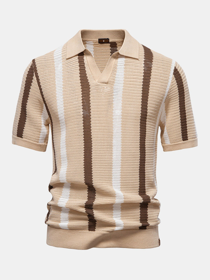 Polo à col en V en maille rayée